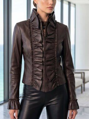 Genuine Leather ruffled jacket vintage ARDEN B XS Pristine Condition